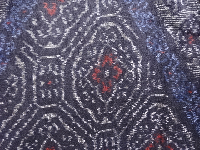  大正ロマン　華紋織り出し手織り真綿小千谷紬単衣着物